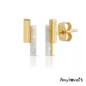 Elizabeth Stone Mod Bar Gem Stud Earrings With Opal #13